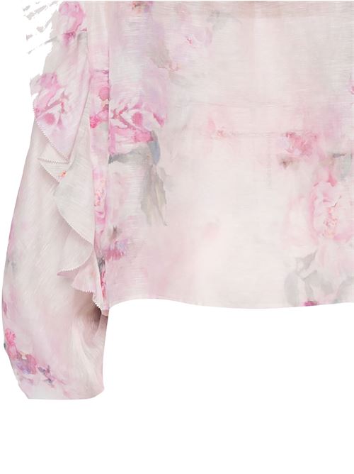 Blusa con volant sul collo e nodo schiacciato ZIMMERMANN | 2856TR251PINK FLORAL